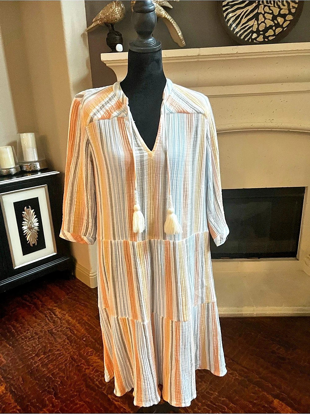 Soft Surroundings Striped Tassel Midi Dress
